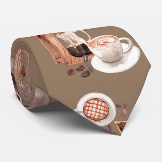 Coffee Maker cup waterverf bruin Stropdas (Opgerold)