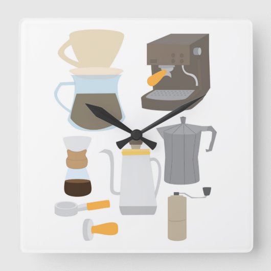 Coffee Maker Tools Vierkante Klok (Voorkant)