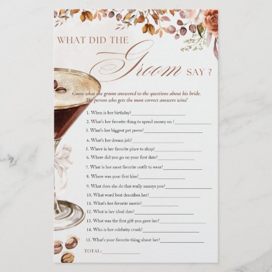 Coffee Martini What Groom Say Bridal Shower Game (Voorkant)