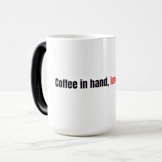 Coffee Mind Mug – “Coffee in hand, love in mind.” Magische Mok (Voorkant links)