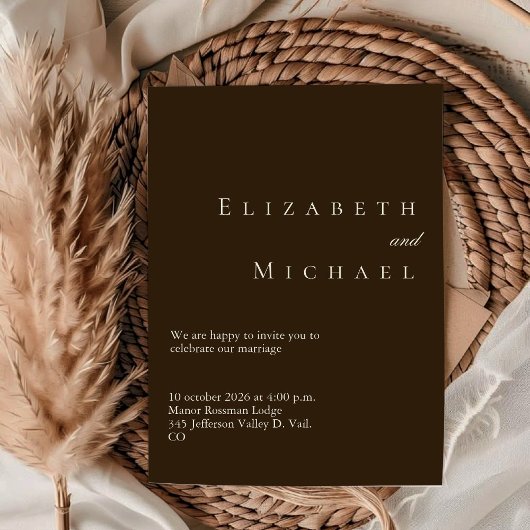 Coffee Minimalist Boho Elegant Script Wedding  Kaart