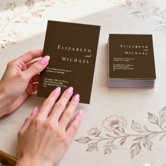 Coffee Minimalist Boho Elegant Script Wedding  Kaart