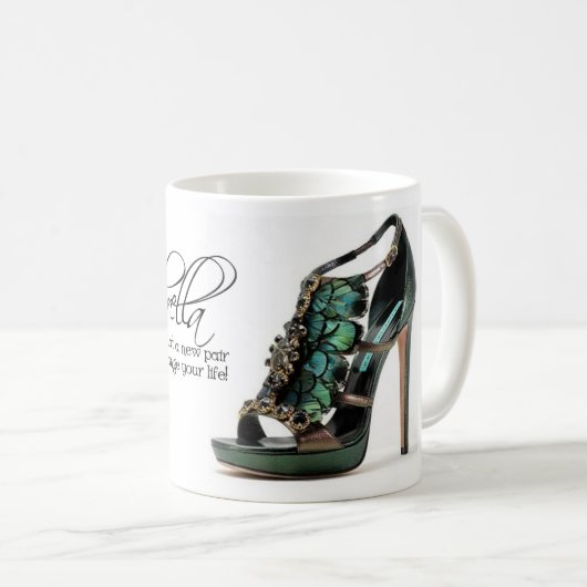 Coffee Mok Cinderella Peacock Feathers Shoes Quote (Voorkant rechts)