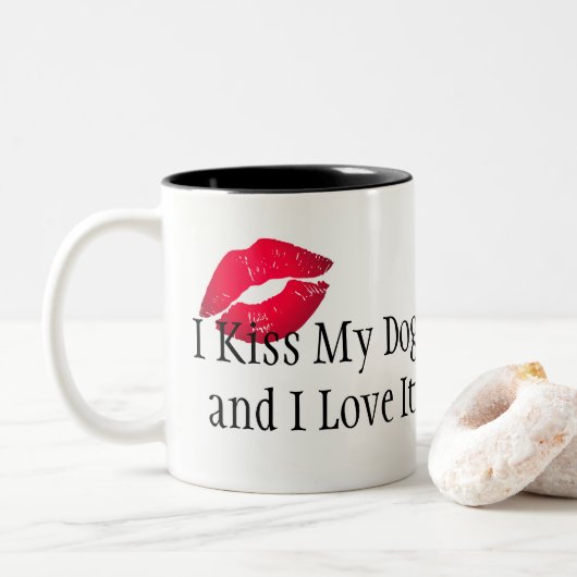 Coffee Mok-I Kus My Dog and I love it Tweekleurige Koffiemok (Met donut)