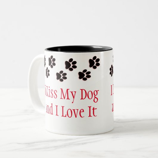 Coffee Mok-I Kus My Dog and I love it Tweekleurige Koffiemok (Voorkant links)