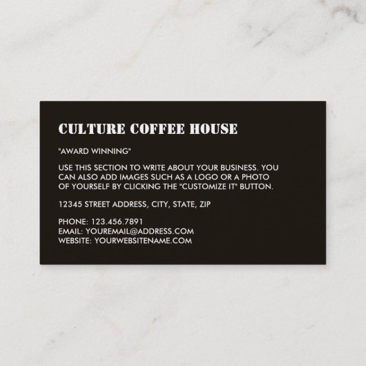 Coffee Mok Icon, Barista, Café, Coffeehouse Visitekaartje (Achterkant)