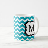 Coffee-Mok voor Turquoise en Black Chevron Monogra Koffiemok (Voorkant rechts)