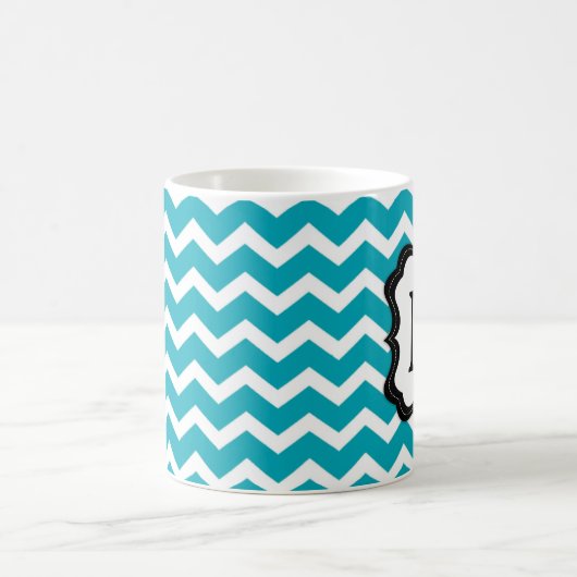 Coffee-Mok voor Turquoise en Black Chevron Monogra Koffiemok (Center)