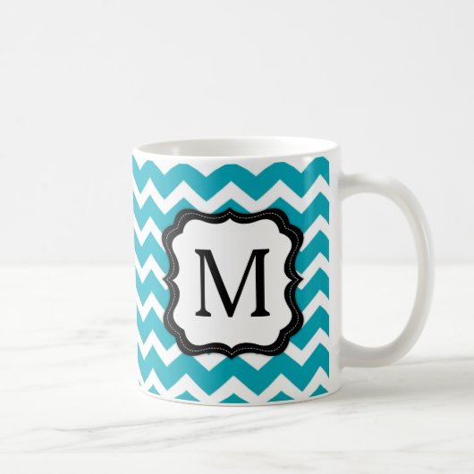 Coffee-Mok voor Turquoise en Black Chevron Monogra Koffiemok (Rechts)