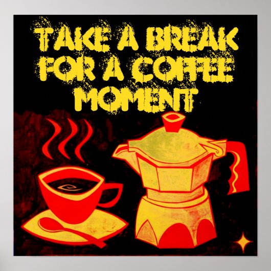 COFFEE MOMENT/Red Yellow Coffee Cup en Coffeepot Poster (Voorkant)