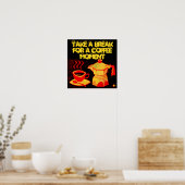 COFFEE MOMENT/Red Yellow Coffee Cup en Coffeepot Poster (Keuken)
