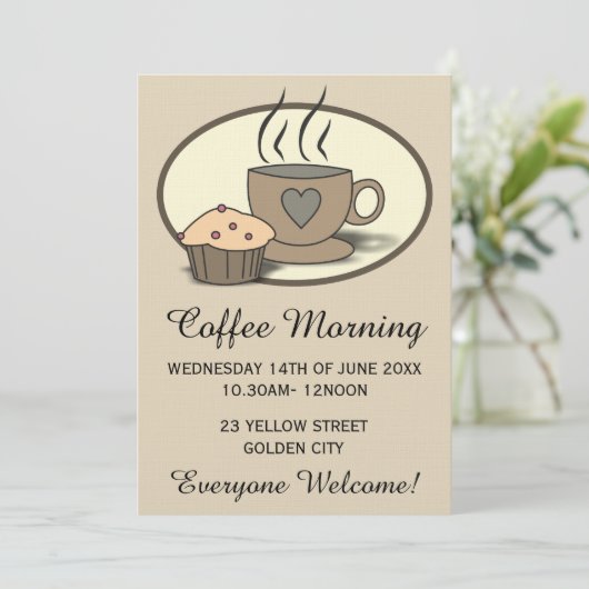 Coffee Morning Fundraising Event Invitations Kaart (Staand voorkant)