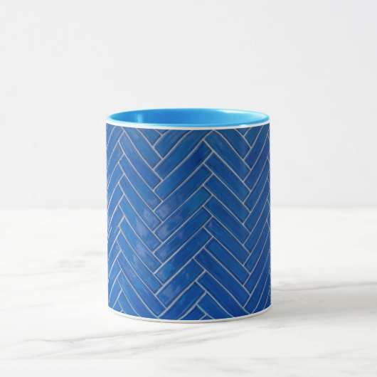 Coffee Mug Blue Herringbone Pattern Geometric Mok (Midden)