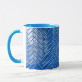 Coffee Mug Blue Herringbone Pattern Geometric Mok