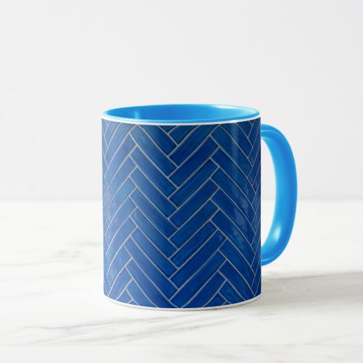Coffee Mug Blue Herringbone Pattern Geometric Mok (Voorkant rechts)