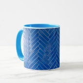 Coffee Mug Blue Herringbone Pattern Geometric Mok (Voorkant links)