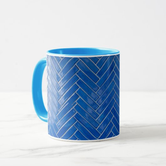 Coffee Mug Blue Herringbone Pattern Geometric Mok (Voorkant links)