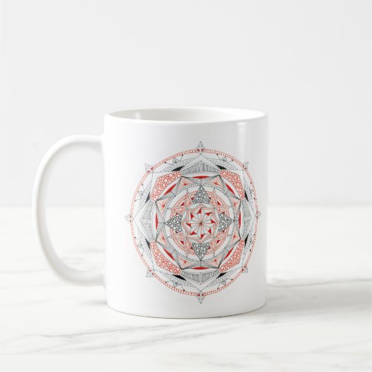 Coffee Mug Original Mandala Design 2-sided Red Koffiemok (Links)