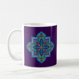 Coffee mug with blue mandala, purple background koffiemok