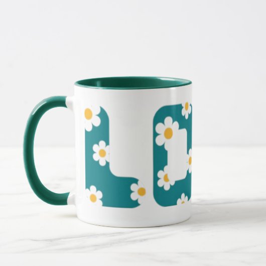 coffee mug with love phrase covered with flowers mok (Links)