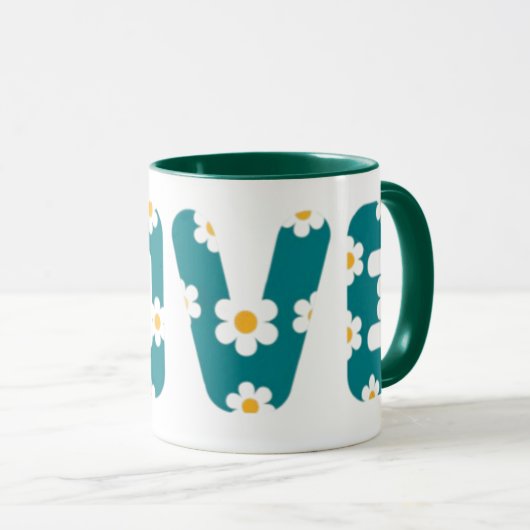 coffee mug with love phrase covered with flowers mok (Voorkant rechts)