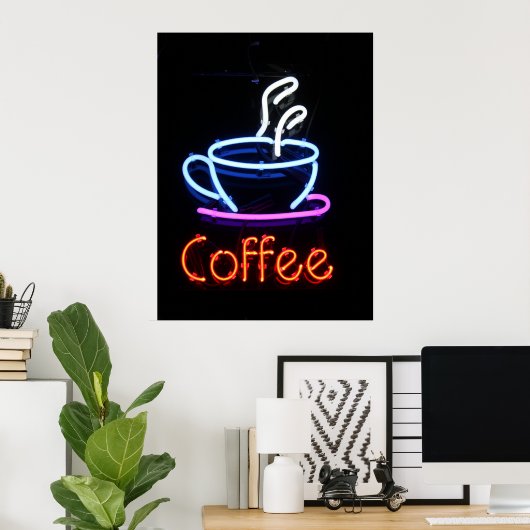 Coffee Neon Sign Poster (Thuiskantoor)