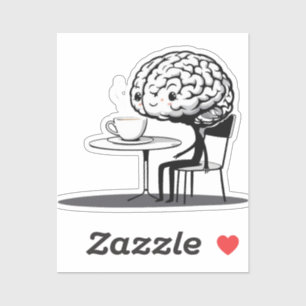 Coffee-Obsessed Brain Cartoon Sticker