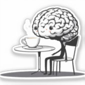 Coffee-Obsessed Brain Cartoon Sticker (Voorkant)