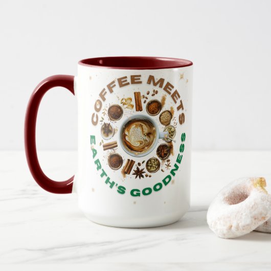 Coffee ontmoet de goedheid van de aarde – Sterrenk Mok (Met donut)