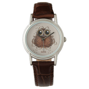 Coffee Owl aangepaste monogram horloges
