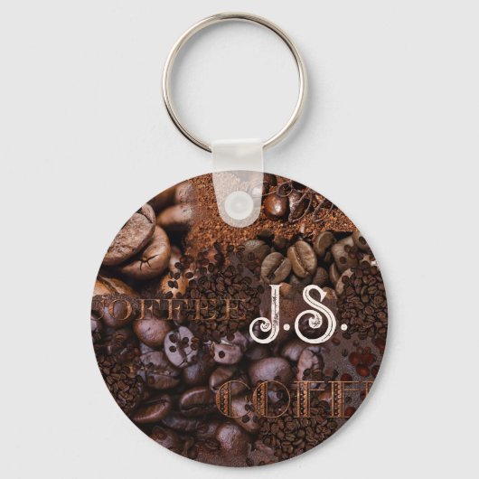 Coffee Pattern Monogram Sleutelhanger (Voorkant)