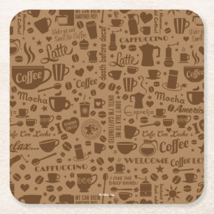 Coffee Pattern Square Kartonnen Onderzetters