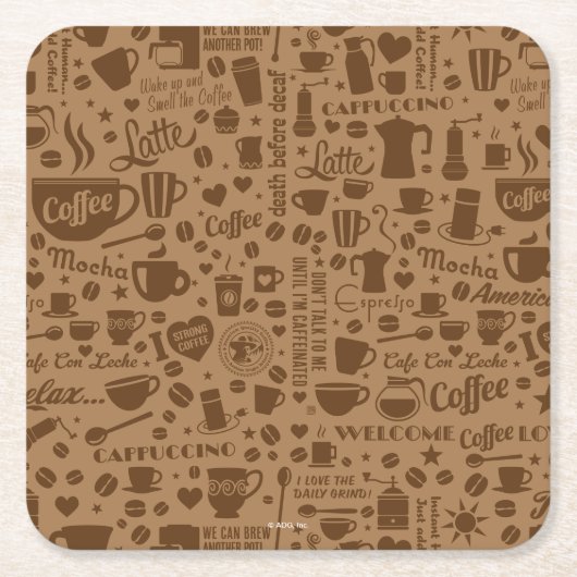 Coffee Pattern Square Kartonnen Onderzetters (Voorkant)