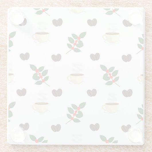 Coffee Pattern with Beans, Cups, and Coffee trees Glazen Onderzetter (Achterkant)