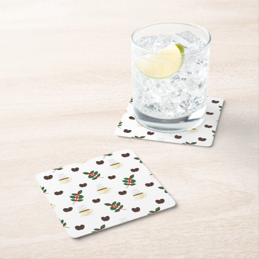 Coffee Pattern with Beans, Cups, and Coffee trees Kartonnen Onderzetters (Insitu)