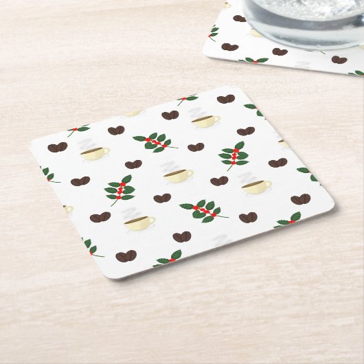 Coffee Pattern with Beans, Cups, and Coffee trees Kartonnen Onderzetters (Schuin)