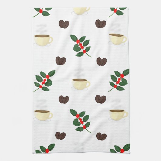Coffee Pattern with Beans, Cups, and Coffee trees Theedoek (Verticaal)