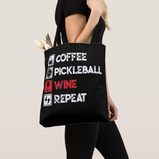Coffee Pickleball Wine Herhaal Funny Tote Bag (Dichtbij)