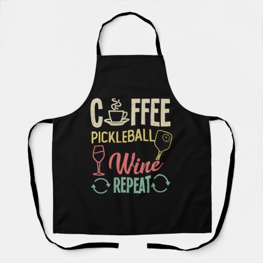 Coffee Pickleball Wine Herhalen Schort (Voorkant)