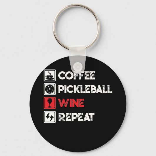 Coffee Pickleball Wine Herhalen Sleutelhanger (Voorkant)