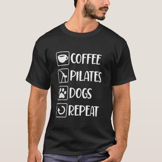 Coffee Pilates Dogs Repeat T-shirt (Voorkant)