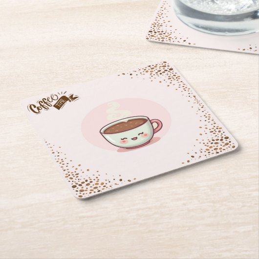Coffee Pink Aesthetic Kwaii style Coaster Kartonnen Onderzetters (Schuin)