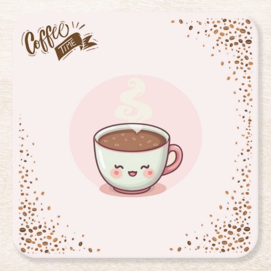 Coffee Pink Aesthetic Kwaii style Coaster Kartonnen Onderzetters (Voorkant)