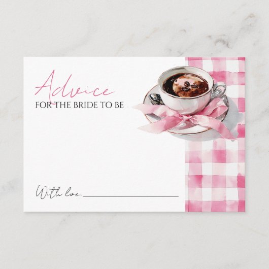 Coffee Pink Bow Bridal Shower Advice Card Informatiekaartje (Voorkant)