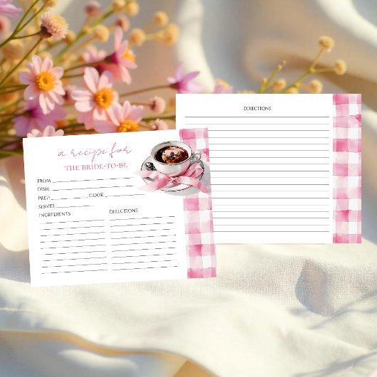 Coffee Pink Bow Bridal Shower Recipe Cards