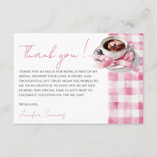 Coffee Pink Bow Bridal Shower Thank You Card Informatiekaartje (Voorkant)