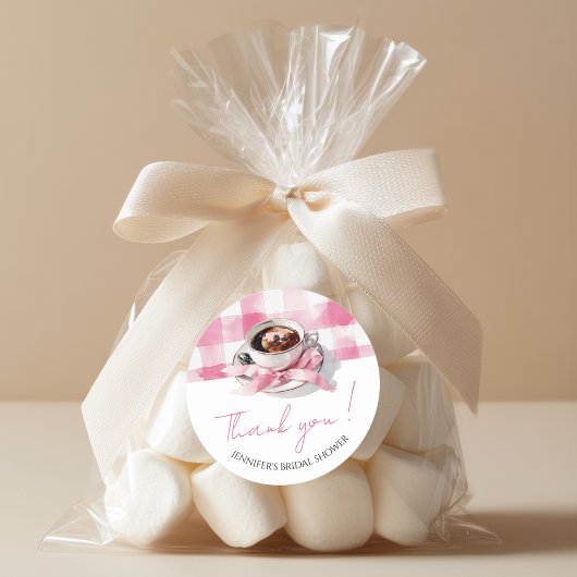 Coffee Pink Bow Bridal Shower thank you Ronde Sticker