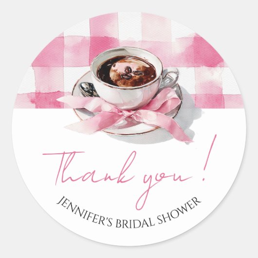 Coffee Pink Bow Bridal Shower thank you Ronde Sticker (Voorkant)