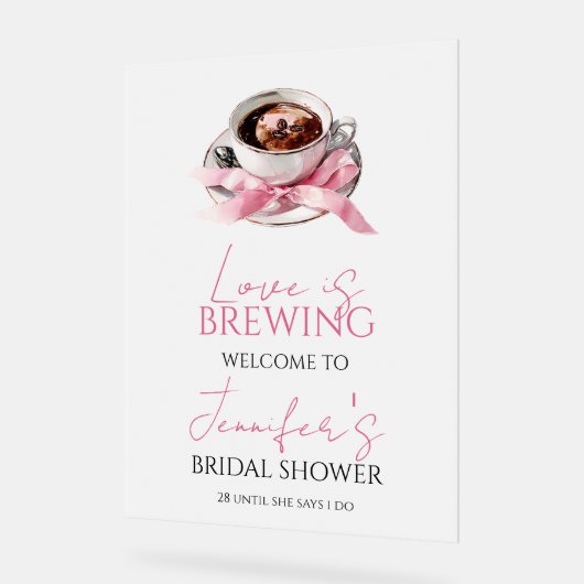 Coffee Pink Bow Bridal Shower Welcome Acrylic Sign Acryl Bord (Hoek)