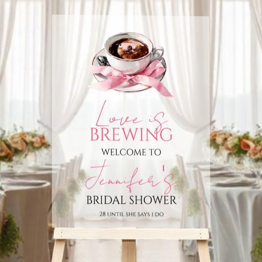 Coffee Pink Bow Bridal Shower Welcome Acrylic Sign Acryl Bord